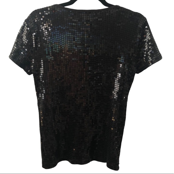 MICHAEL MICHAEL KORS BLACK SEQUIN SHORT SLEEVE TOP - Picture 3 of 7
